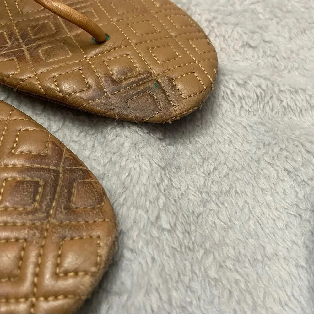 Tory Burch Tan Marion Quilted Leather Thong Sandals Size 9M